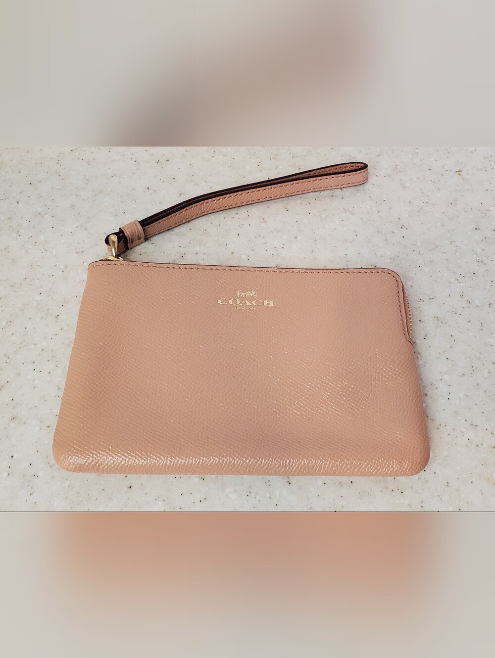 Coach Wristlet Wallet Blush Pink Saffiano Leather Zip Clutch Gold Logo 6x4